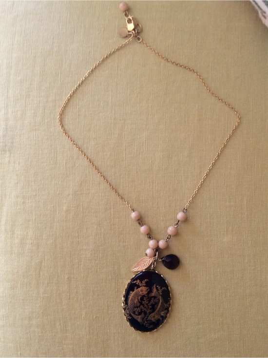 Anthropologie Jewelry - Anthropologie Gold-Tone Necklace with ZodiacPisces Black Pendant and Blush Beads